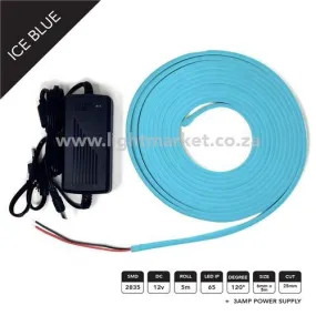 12v 6mm Neon LED Strip Light Ice Blue 5m With AC Adaptor