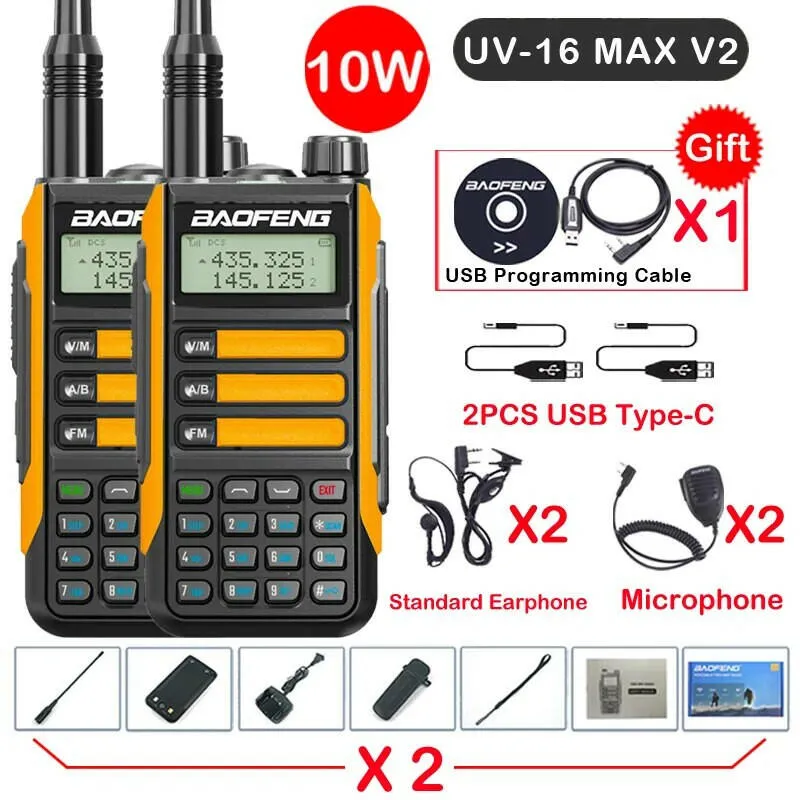 2Pack Baofeng UV16 MAX V2 Walkie Talkie 10W VHF UHF Dual Band Two Way CB Ham Radio UV-16 Portable Radio Transceiver UV5R UV10R