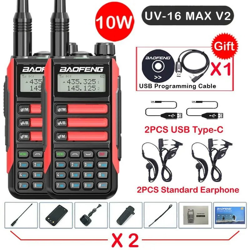 2Pack Baofeng UV16 MAX V2 Walkie Talkie 10W VHF UHF Dual Band Two Way CB Ham Radio UV-16 Portable Radio Transceiver UV5R UV10R