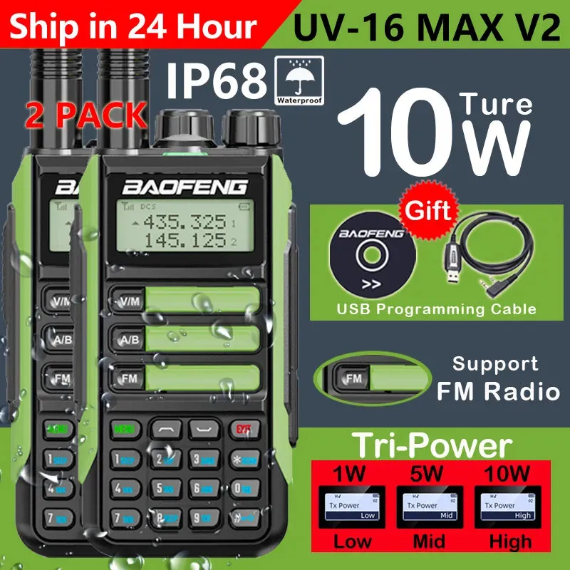 2Pack Baofeng UV16 MAX V2 Walkie Talkie 10W VHF UHF Dual Band Two Way CB Ham Radio UV-16 Portable Radio Transceiver UV5R UV10R