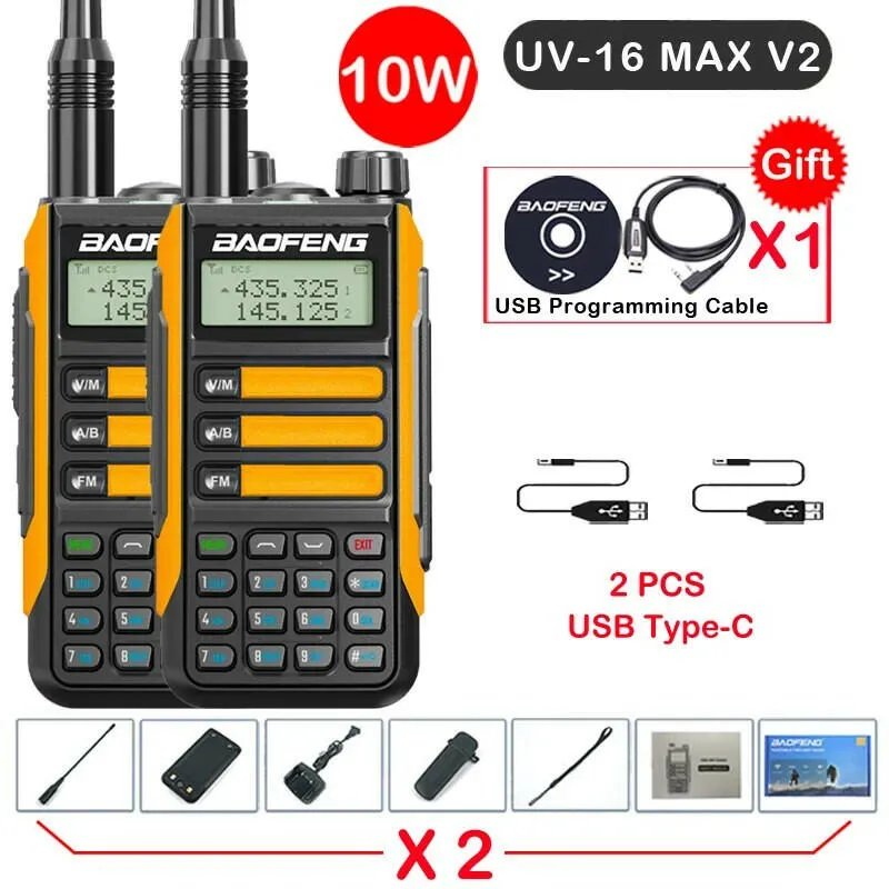 2Pack Baofeng UV16 MAX V2 Walkie Talkie 10W VHF UHF Dual Band Two Way CB Ham Radio UV-16 Portable Radio Transceiver UV5R UV10R