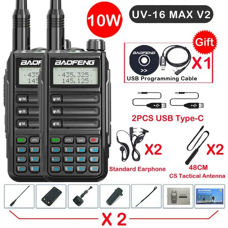 2Pack Baofeng UV16 MAX V2 Walkie Talkie 10W VHF UHF Dual Band Two Way CB Ham Radio UV-16 Portable Radio Transceiver UV5R UV10R