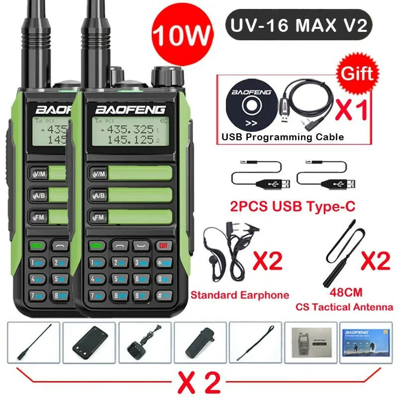 2Pack Baofeng UV16 MAX V2 Walkie Talkie 10W VHF UHF Dual Band Two Way CB Ham Radio UV-16 Portable Radio Transceiver UV5R UV10R