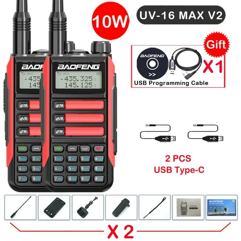 2Pack Baofeng UV16 MAX V2 Walkie Talkie 10W VHF UHF Dual Band Two Way CB Ham Radio UV-16 Portable Radio Transceiver UV5R UV10R