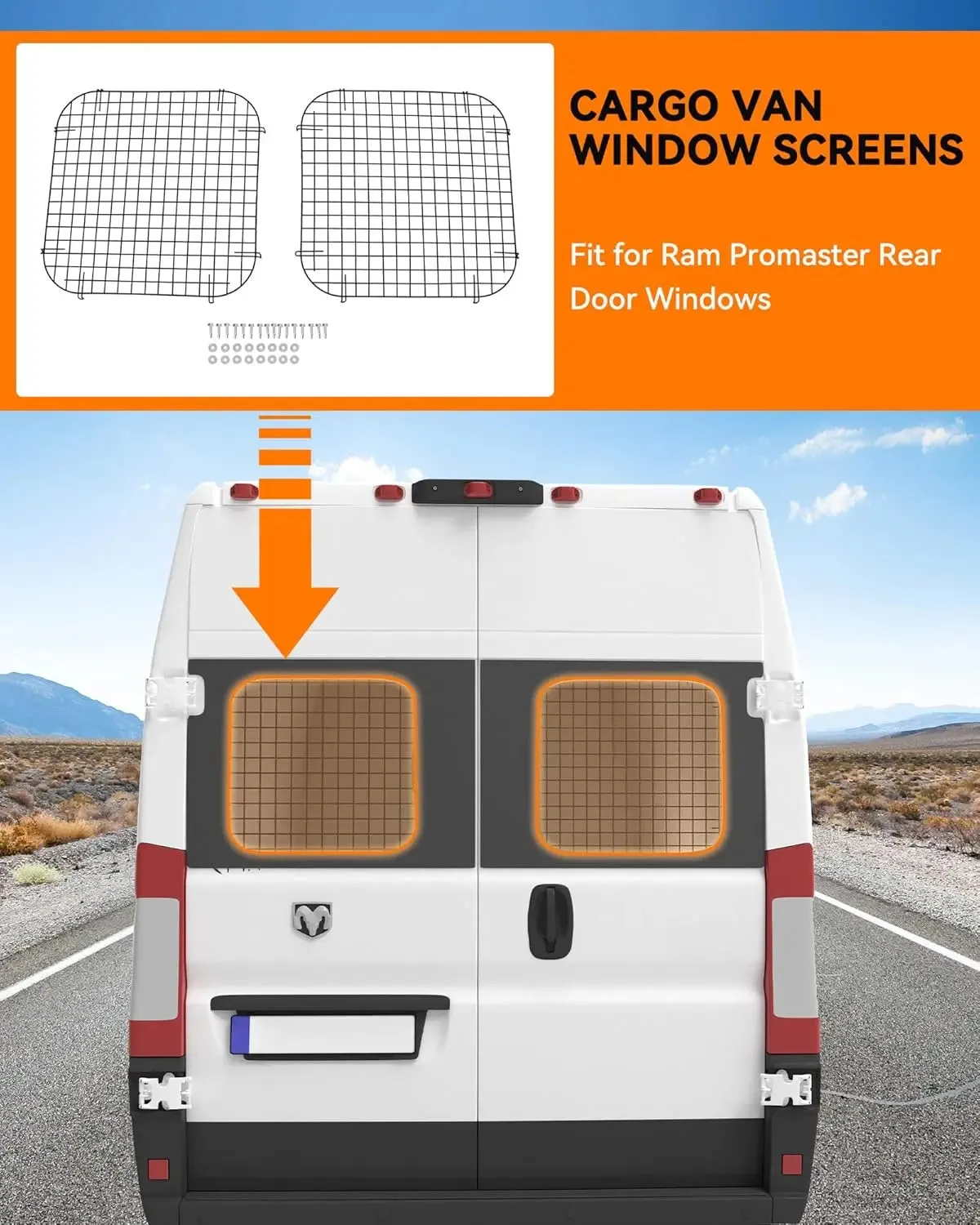 2Pcs Rear Security Window Screens for RAM ProMaster