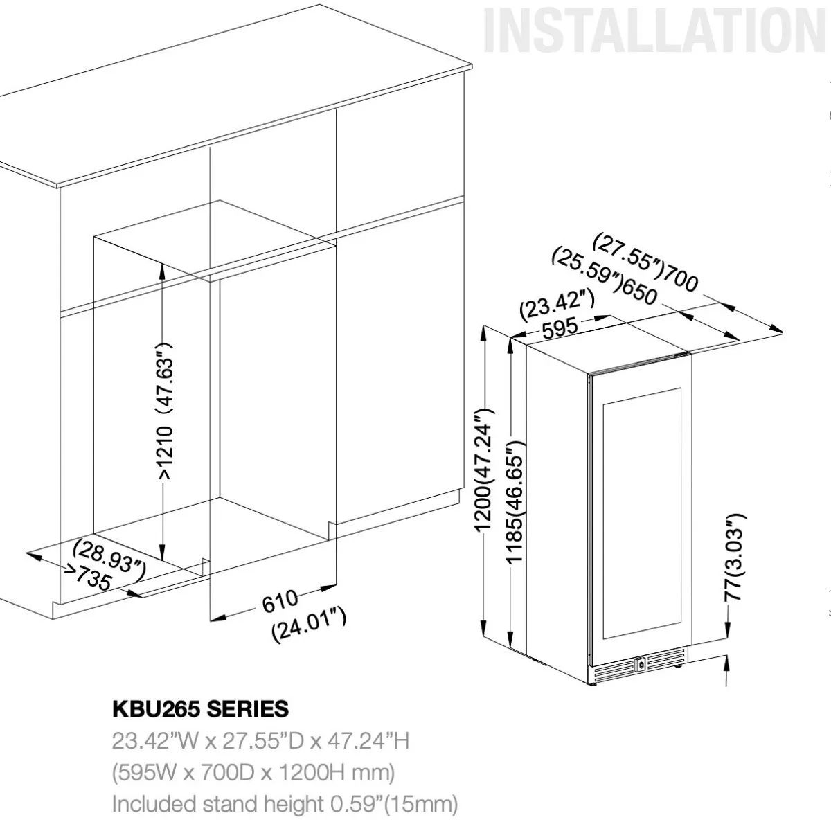 47-Inch Tall Dual Zone Wine Cooler with Low-E Glass Door