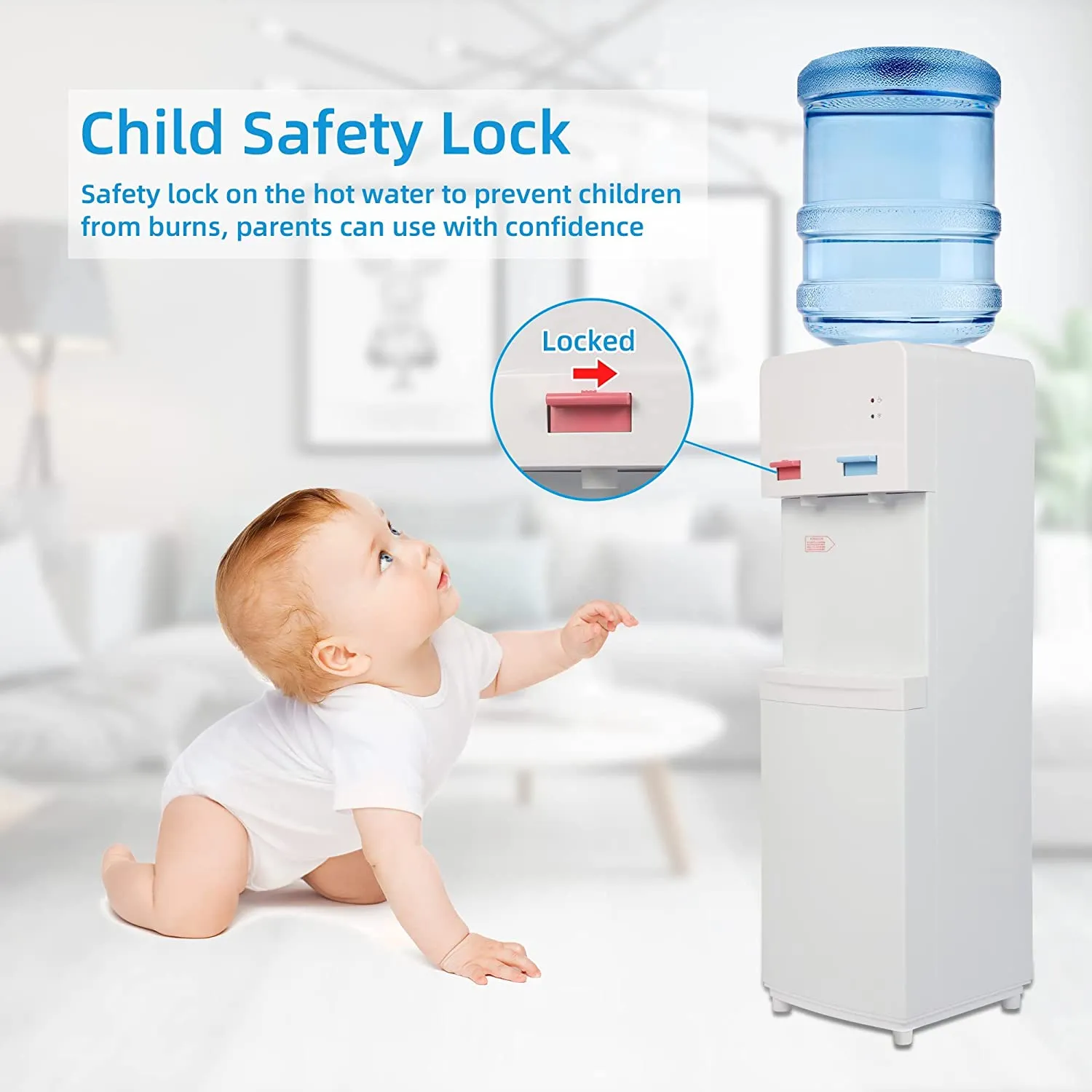 5 Gallon Top Loading Water Cooler Water Dispenser with Child Safety Lock, 2 Temps (Hot & Cold), ETL Listed, White