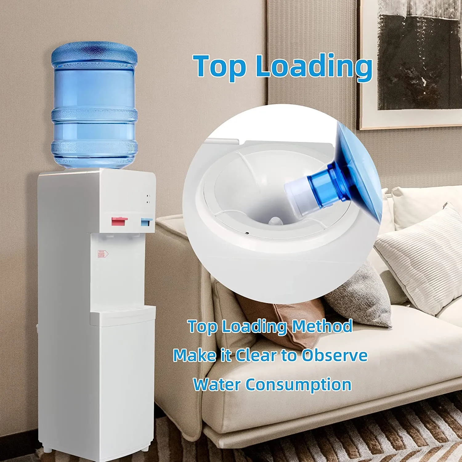 5 Gallon Top Loading Water Cooler Water Dispenser with Child Safety Lock, 2 Temps (Hot & Cold), ETL Listed, White