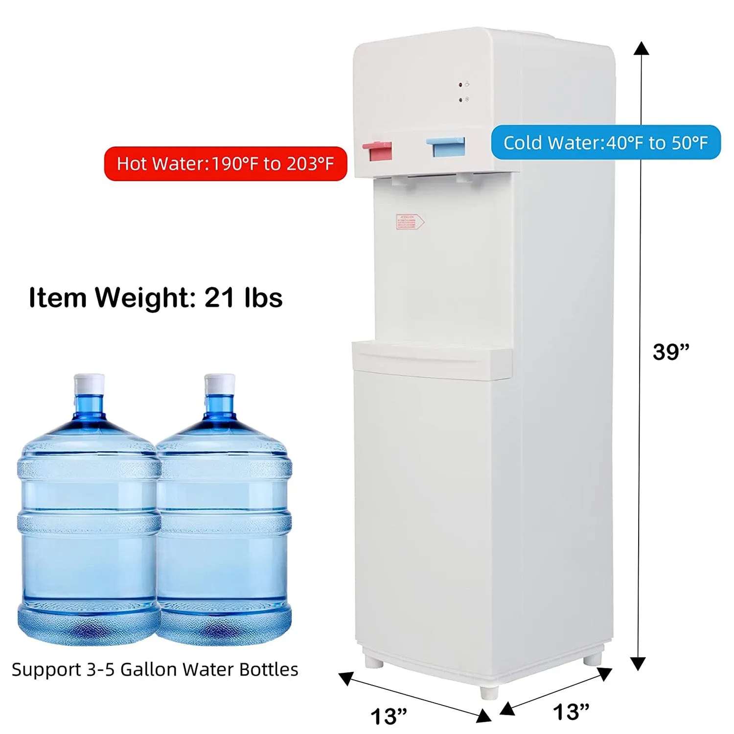 5 Gallon Top Loading Water Cooler Water Dispenser with Child Safety Lock, 2 Temps (Hot & Cold), ETL Listed, White