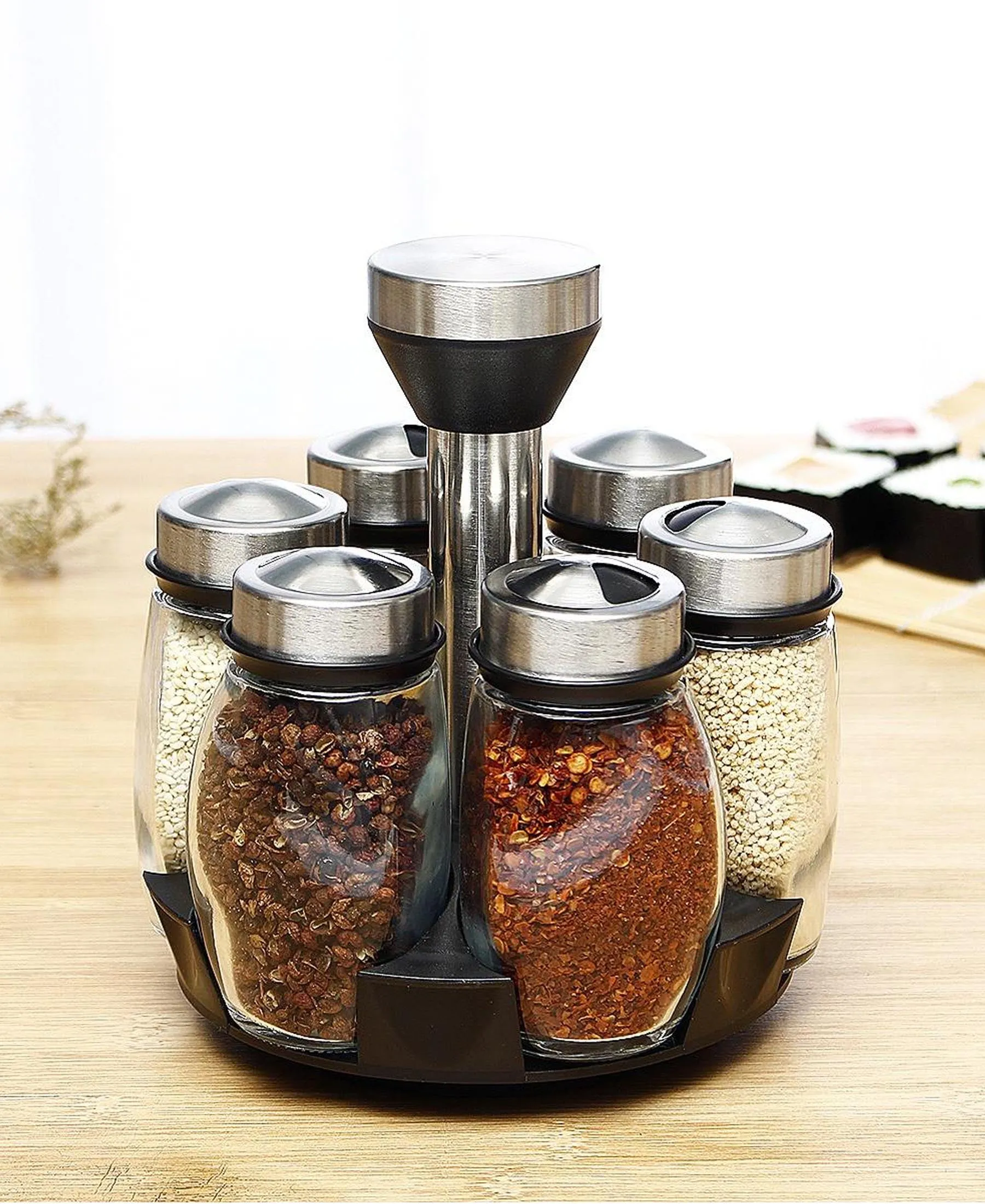 Aqua 7 Piece Spice Rack 80ML - Silver