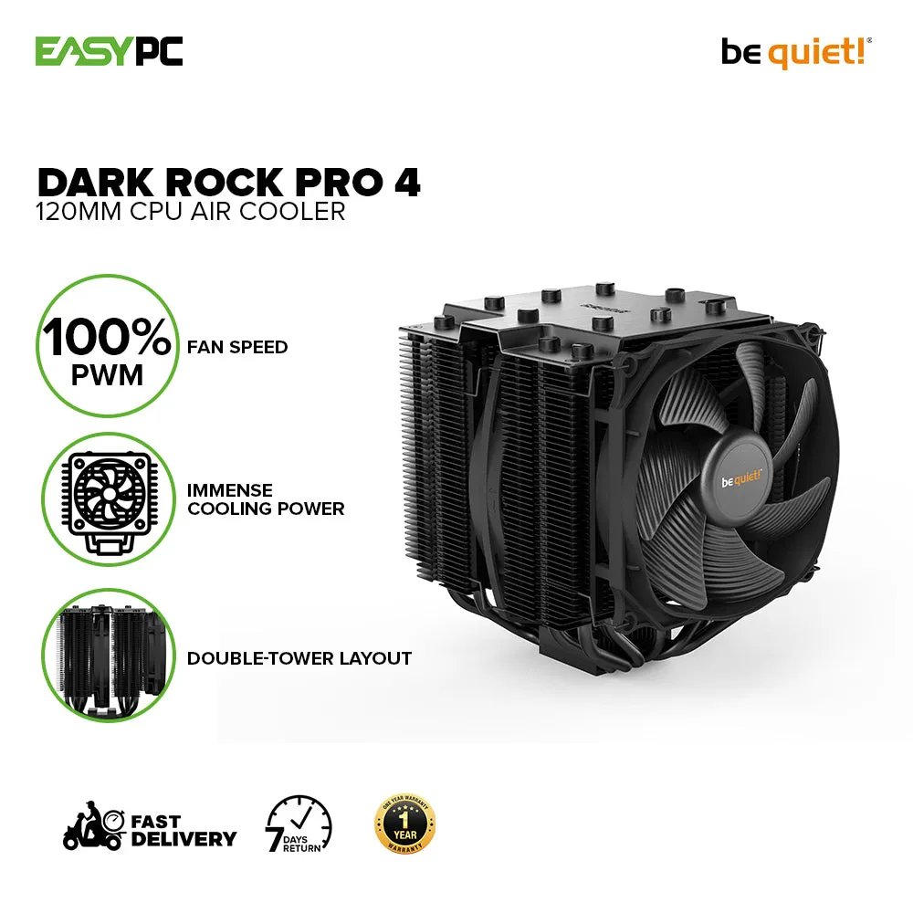 BeQuiet Dark Rock Pro 4 120mm cooling performance of 250W TDP and virtually inaudible operation Excellent for overclocked systems CPU Air Cooler