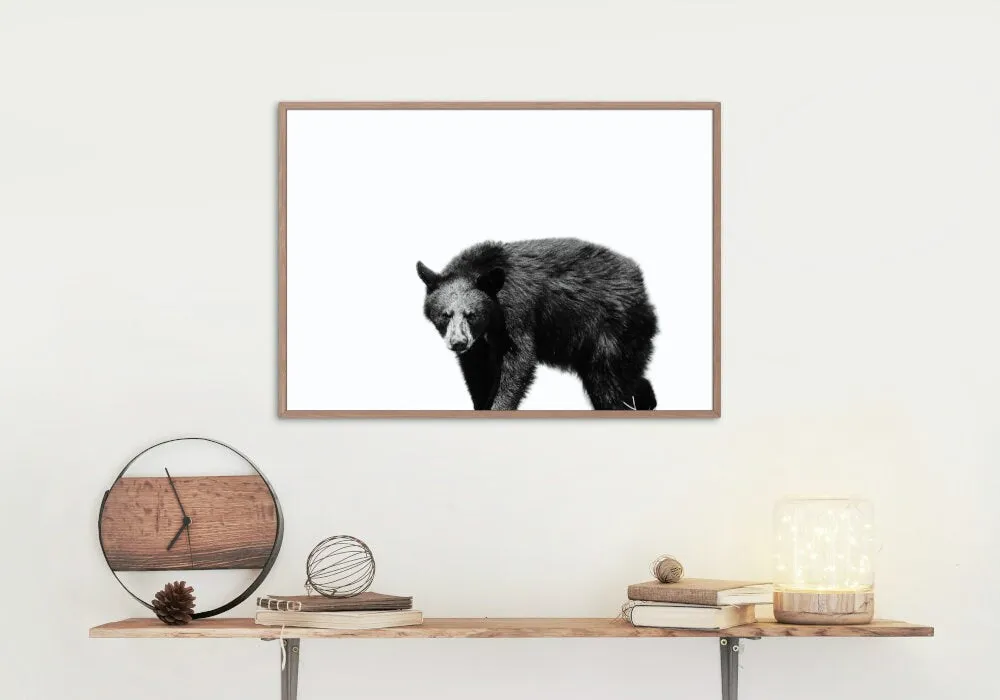 Black And White Bear Artwork PRINTABLE WALL ART, Black And White Wall Art, Horizontal Poster, Black Bear Painting, Country Animal Print, Nordic Print, Forest Animal Print