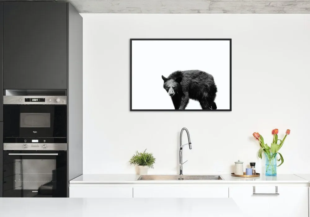 Black And White Bear Artwork PRINTABLE WALL ART, Black And White Wall Art, Horizontal Poster, Black Bear Painting, Country Animal Print, Nordic Print, Forest Animal Print