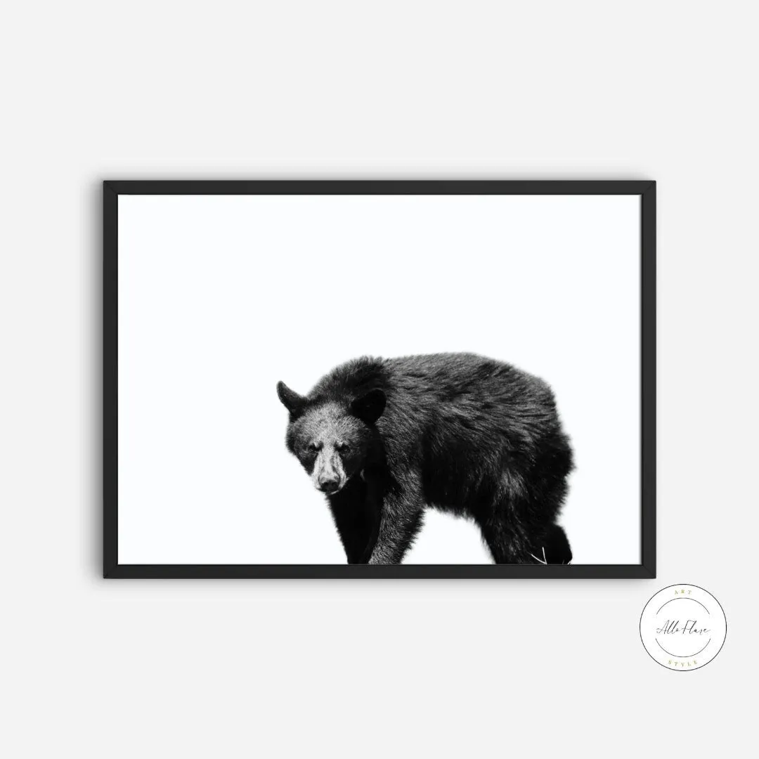 Black And White Bear Artwork PRINTABLE WALL ART, Black And White Wall Art, Horizontal Poster, Black Bear Painting, Country Animal Print, Nordic Print, Forest Animal Print