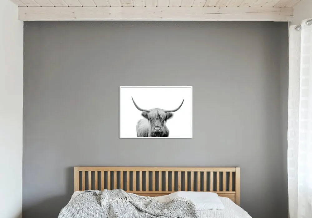 Black And White Cow Picture PRINTABLE WALL ART, Horizontal Poster, Farmhouse Decor, Cow Photography, Country Animal Print, Longhorn Print, Nordic Minimalist Print