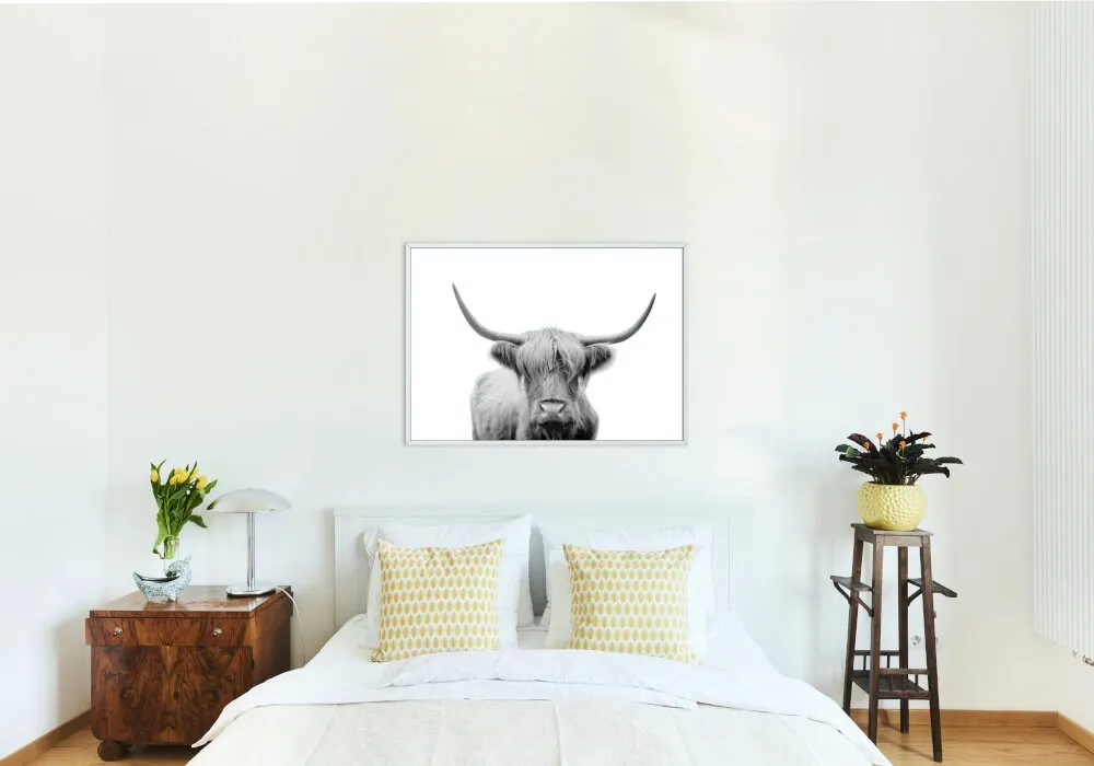 Black And White Cow Picture PRINTABLE WALL ART, Horizontal Poster, Farmhouse Decor, Cow Photography, Country Animal Print, Longhorn Print, Nordic Minimalist Print