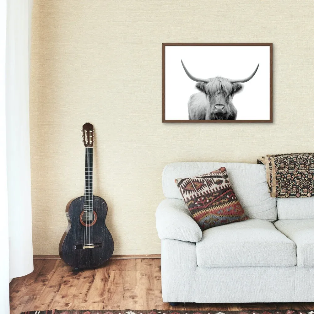 Black And White Cow Picture PRINTABLE WALL ART, Horizontal Poster, Farmhouse Decor, Cow Photography, Country Animal Print, Longhorn Print, Nordic Minimalist Print