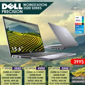 DELL PRECISION 3500 SERIES i5 GEN 11TH INTEL IRIS XE 15.6" LAPTOPS (OPEN BOX)