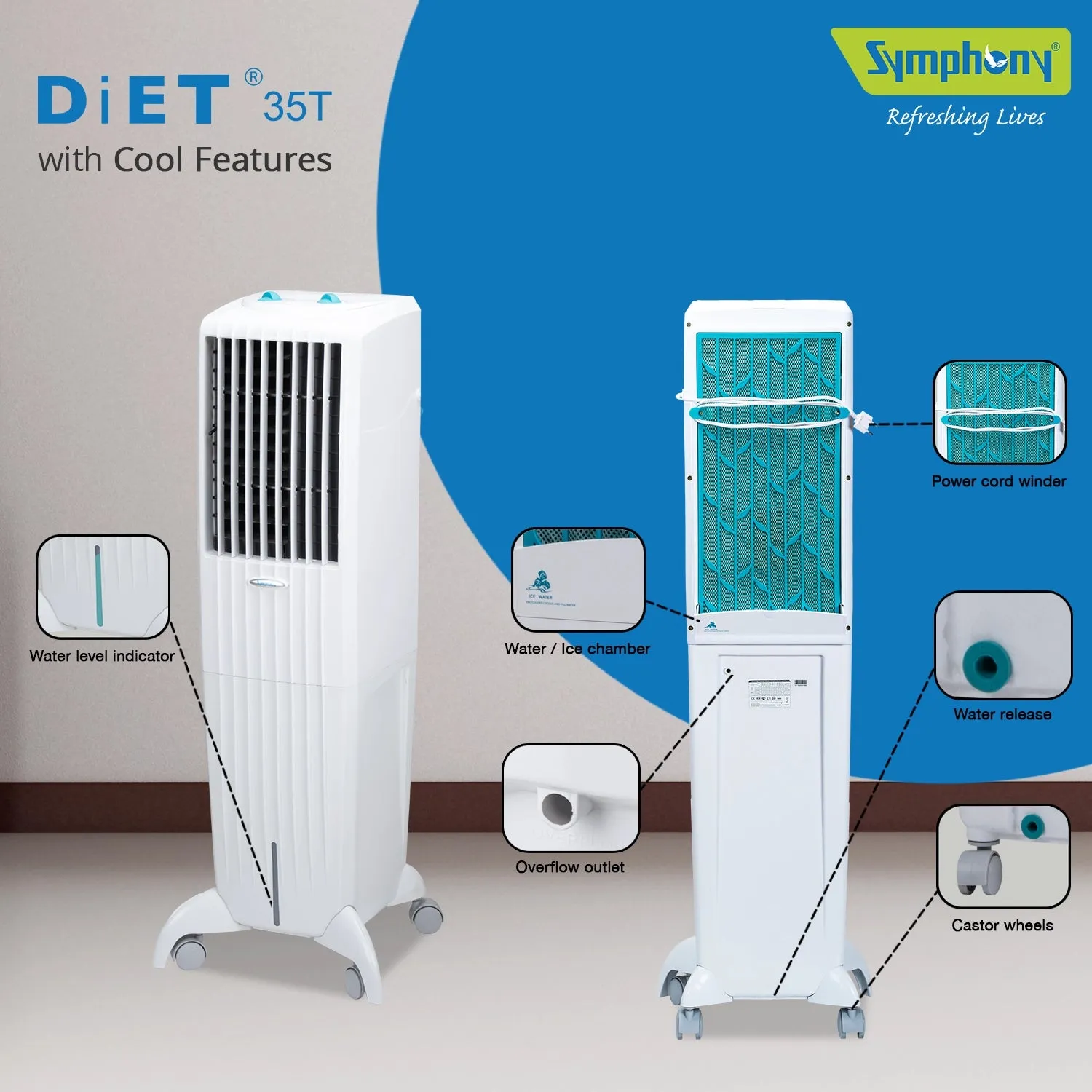 Diet 35T Sleek & Powerful Personal Tower Air Cooler 35-litres