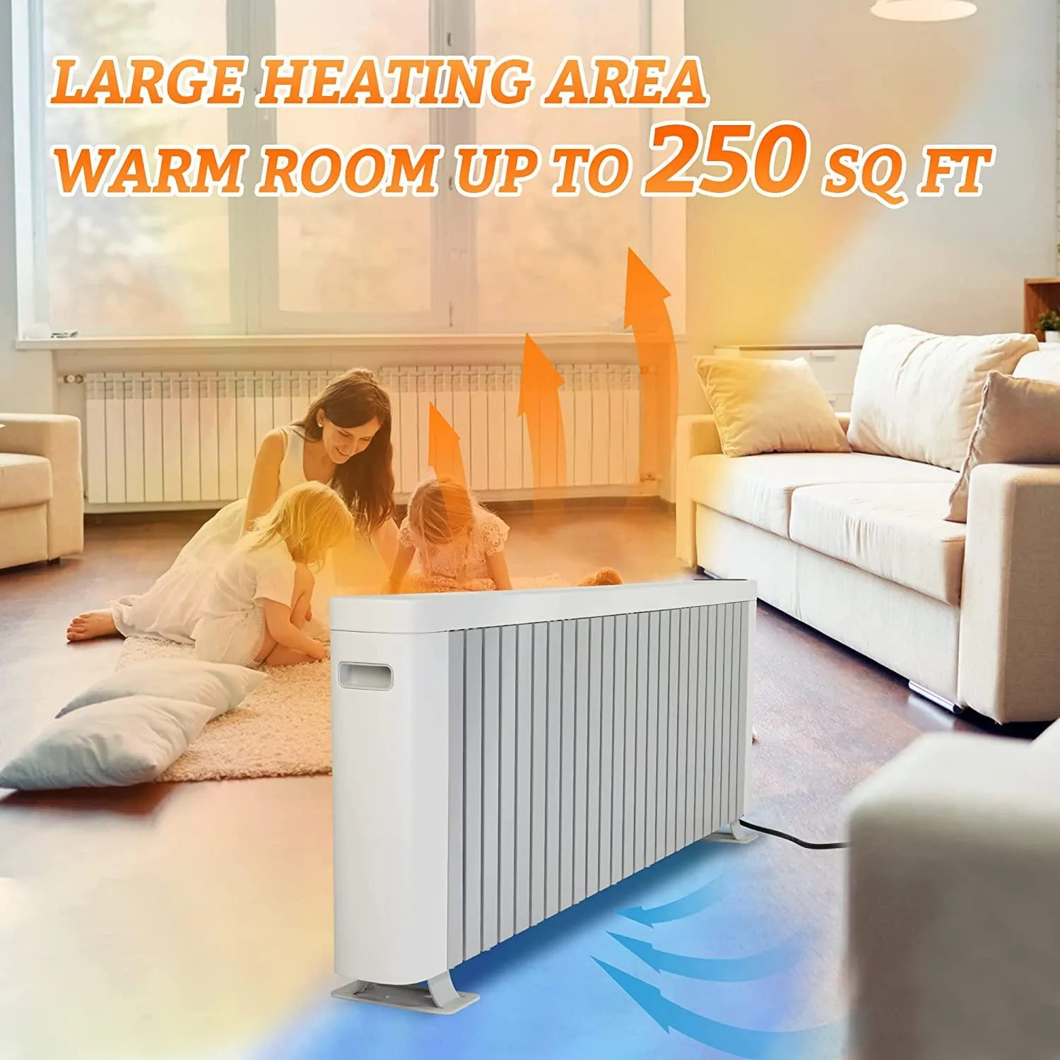 Efficient 1500W Baseboard Electric Heater, Silent Convection Heating, Remote Lock, LED Display, Multi-Protection