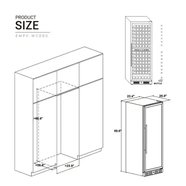 Empava WC08D Dual Zone Wine Cooler 70" Tall Wine Fridge