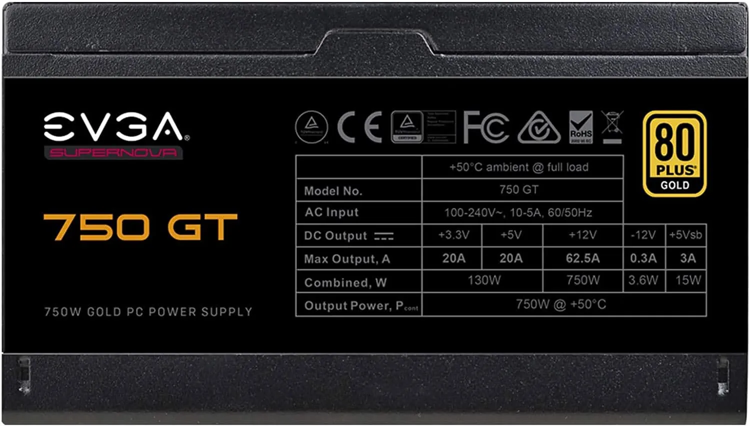 EVGA 750W 750GT SUPERNOVA 80 PLUS GOLD FULLY MODULAR SMPS