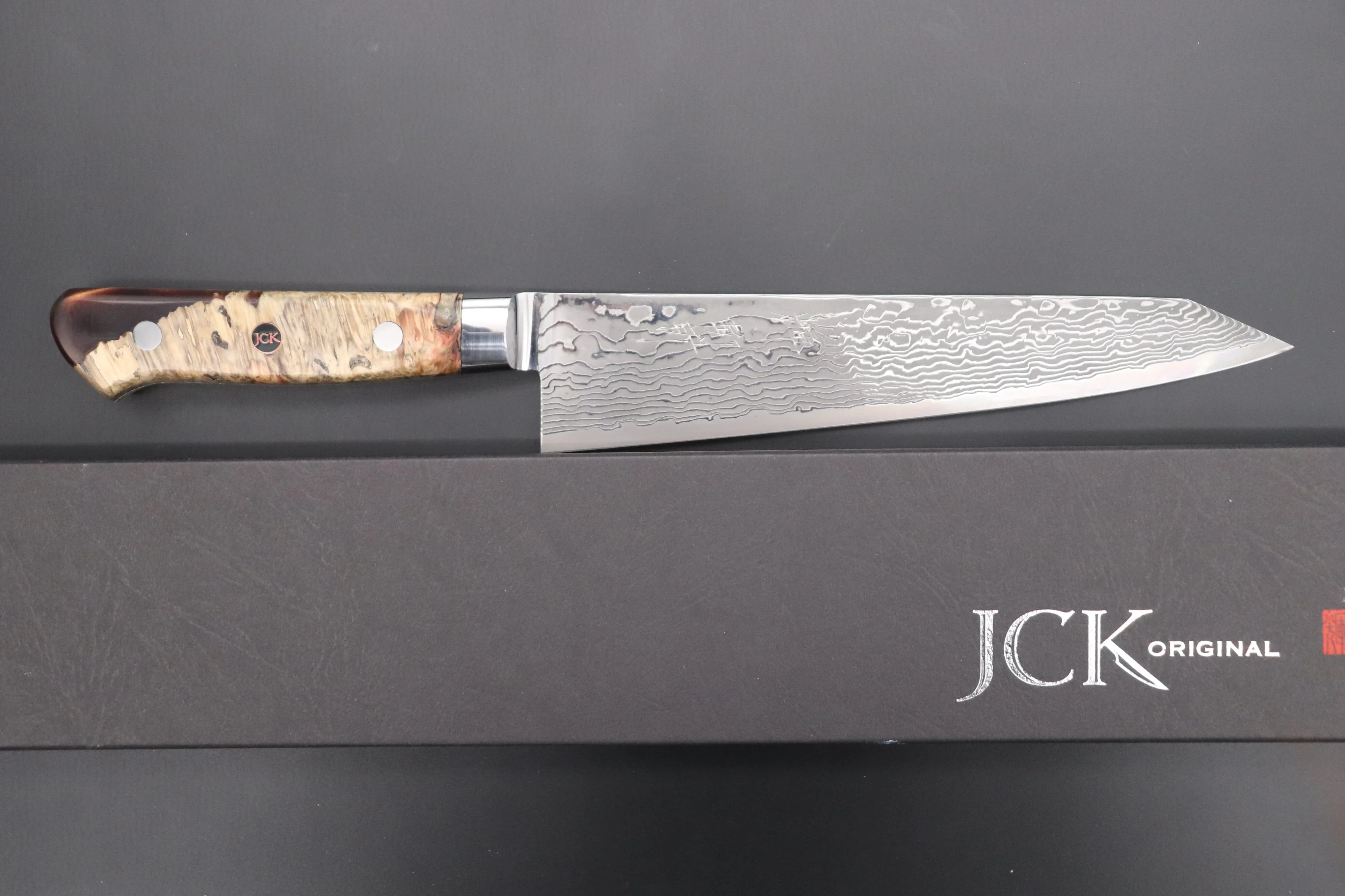 JCK Original Kagayaki NOVEL- Limited Edition Custom R-2 Damascus Series KNLTD-73 Kiritsuke-Gyuto 200mm (7.8 inch, Forged Blade)