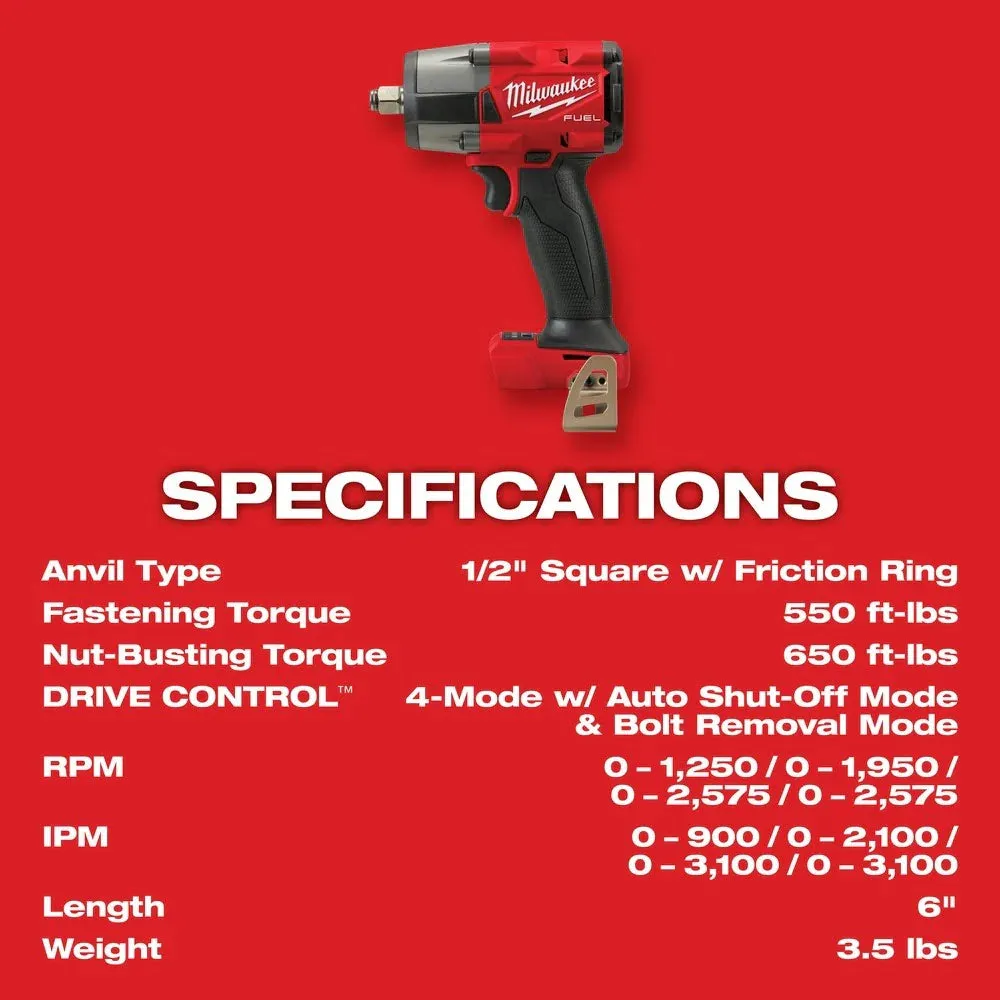 M18 FUEL 1/2" Mid-Torque Impact Wrench w/ Pin Detent (Tool Only)