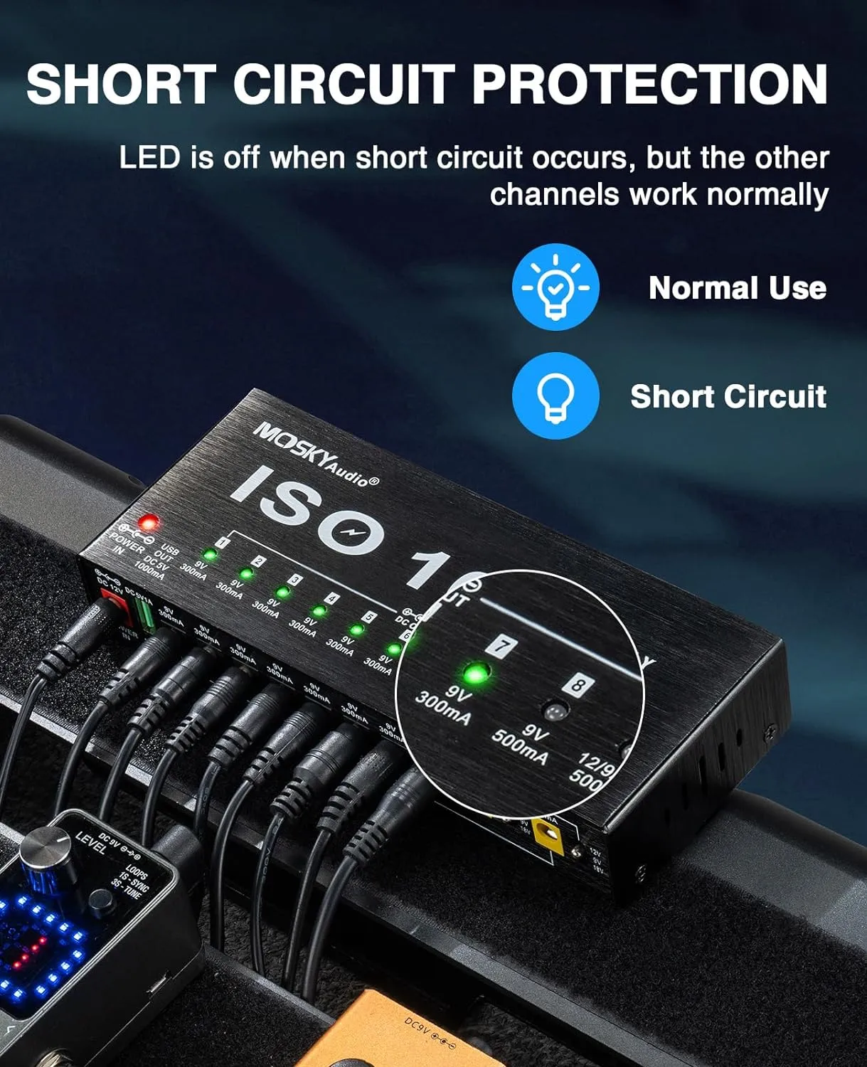 Mosky Guitar Effect Pedal Power Supply 10 Isolated DC Output 9/12/18V (US Plug)