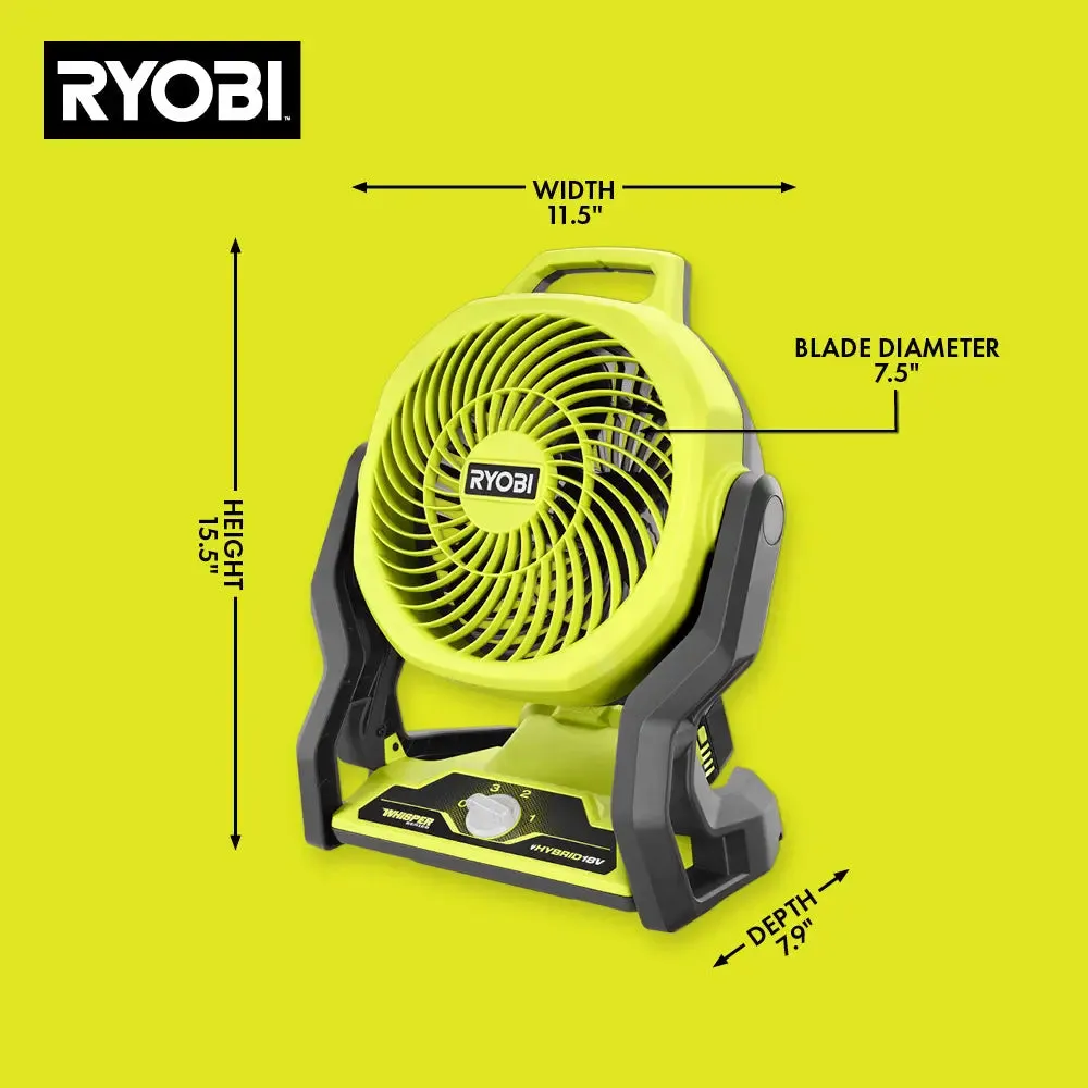 Open Box -  RYOBI ONE  18V Cordless Hybrid WHISPER SERIES 7-1/2 in. Fan (Tool Only)