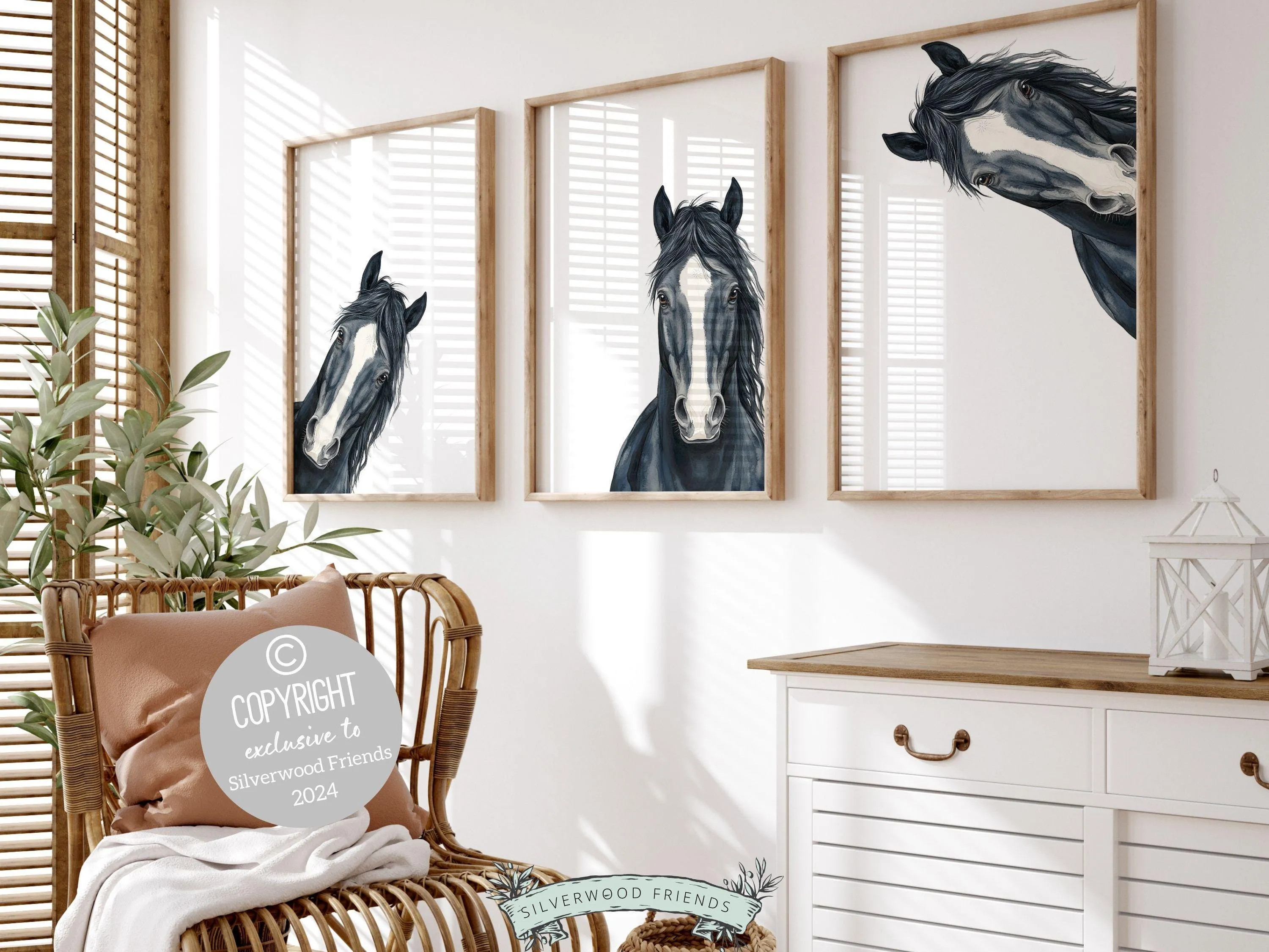 Peeking Black Horse Nursery Print - 001