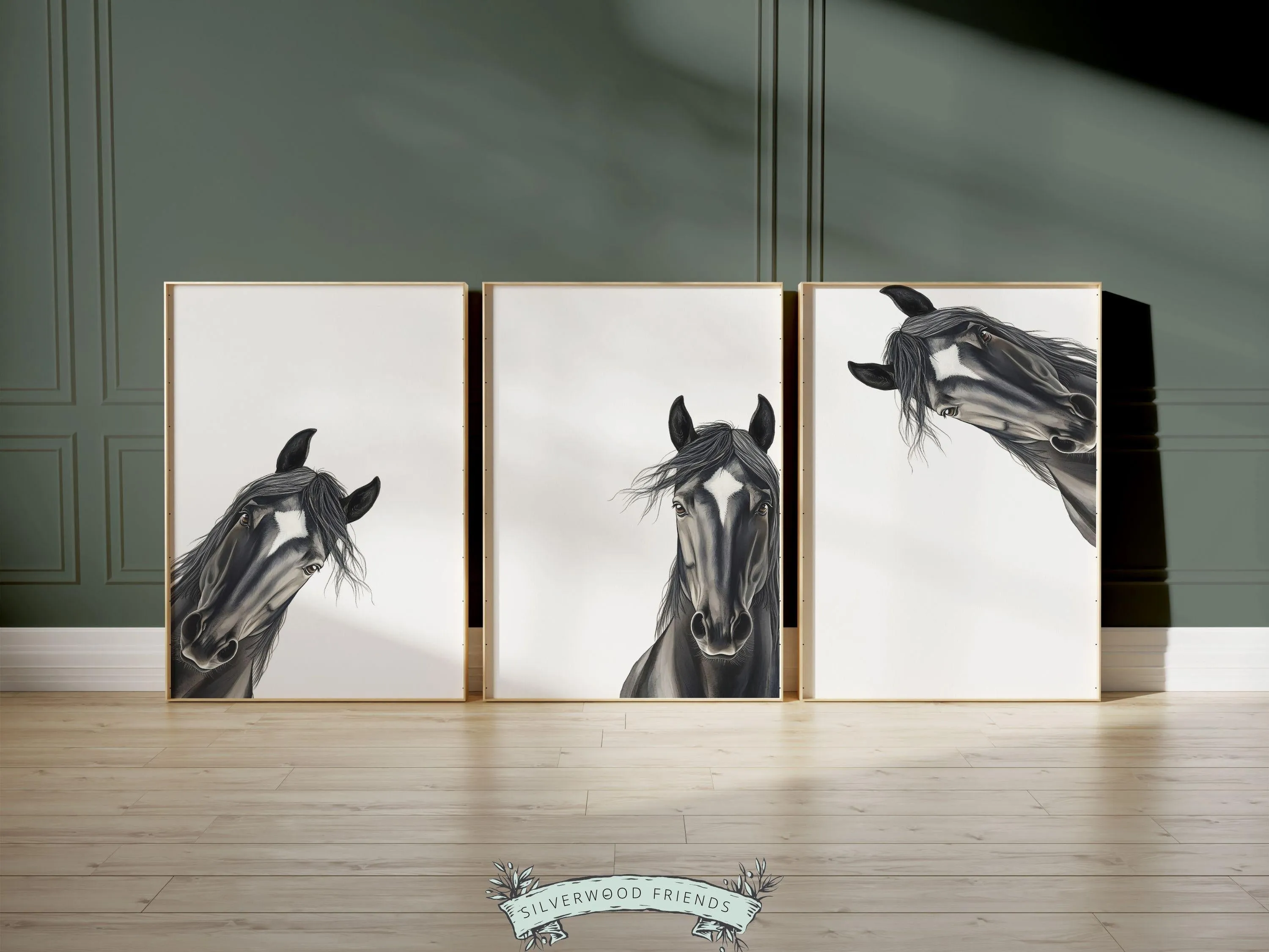 Peeking Black Horse Nursery Prints - 002