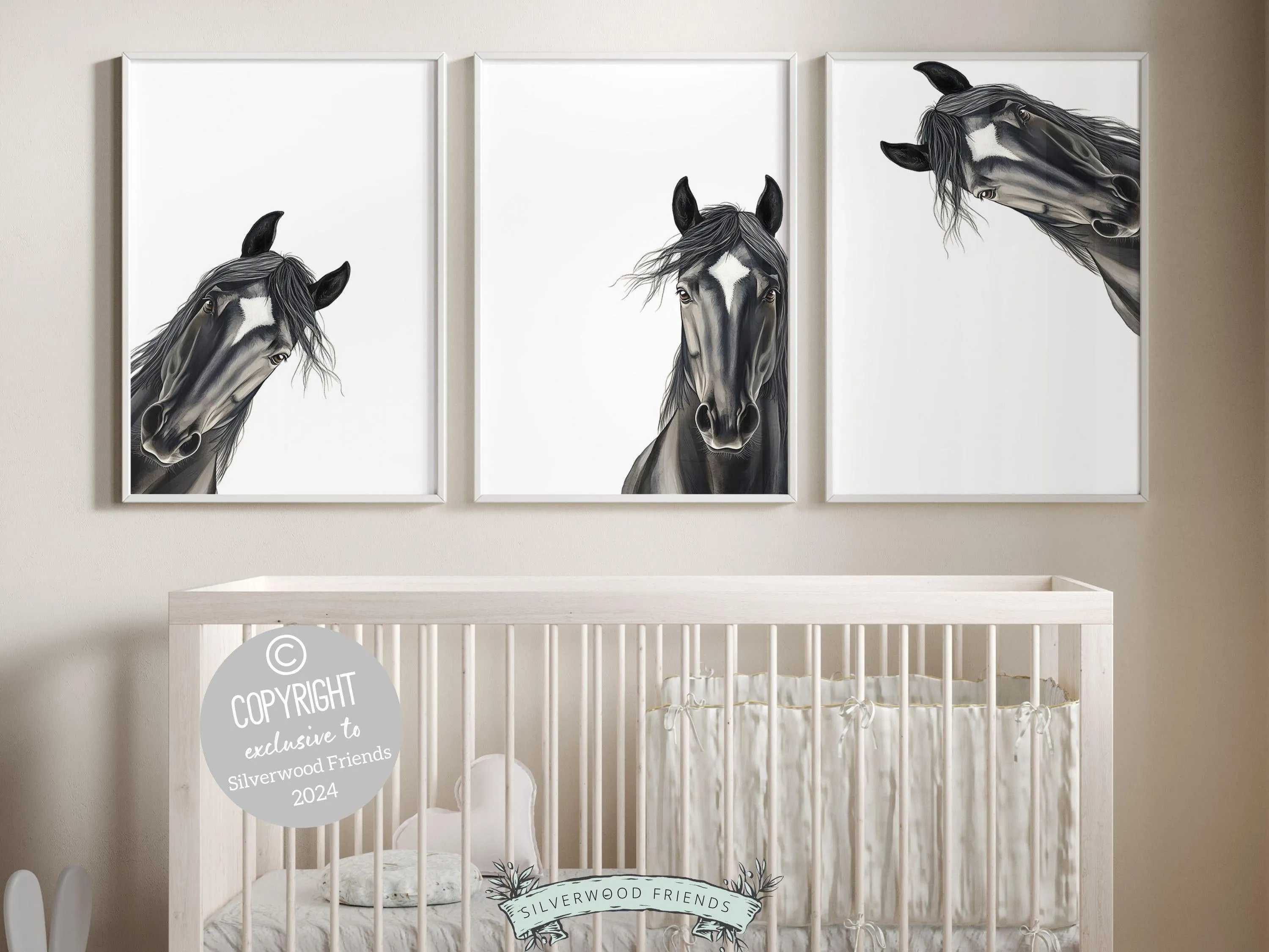 Peeking Black Horse Nursery Prints - 002