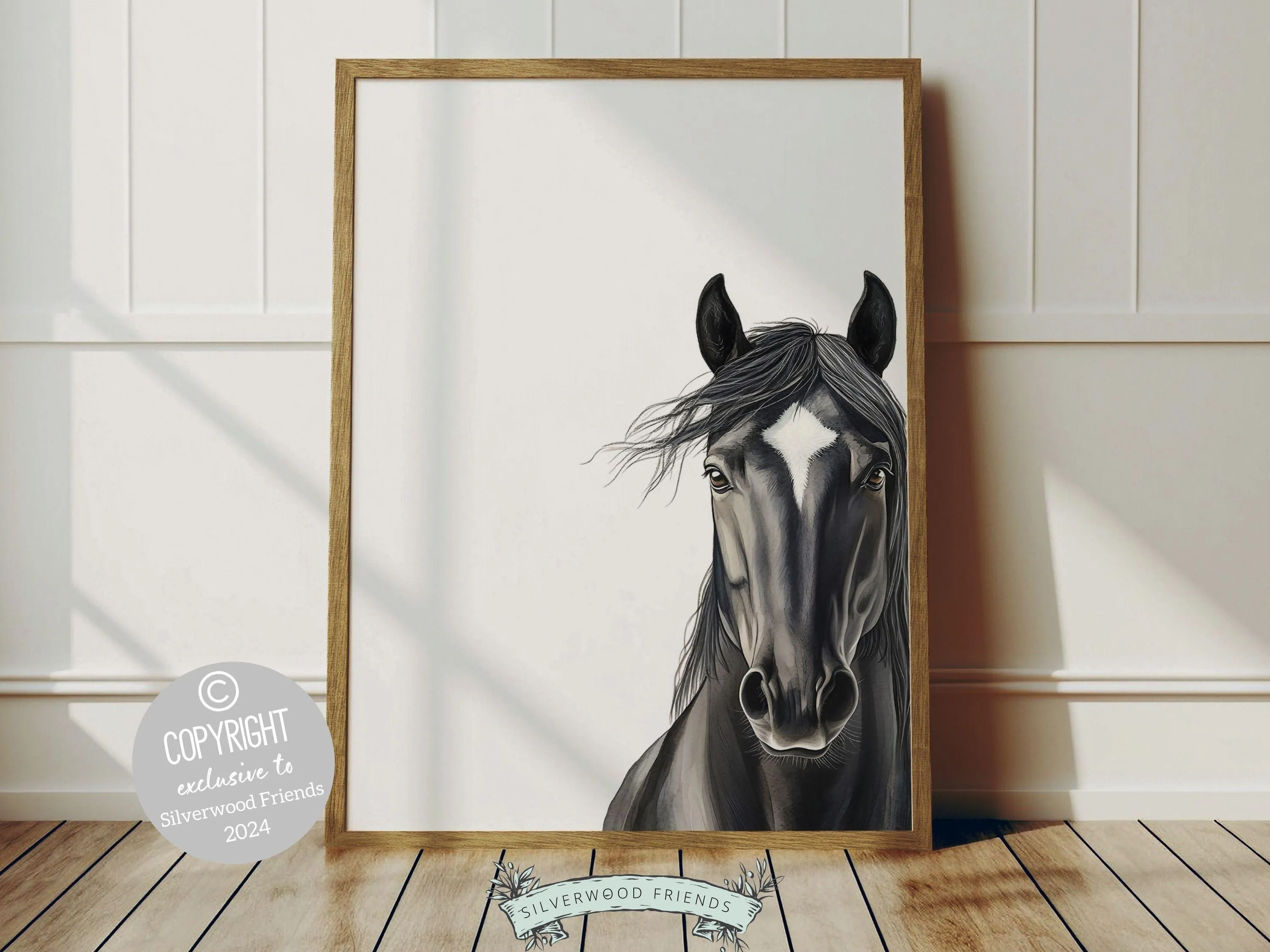 Peeking Black Horse Nursery Prints - 002