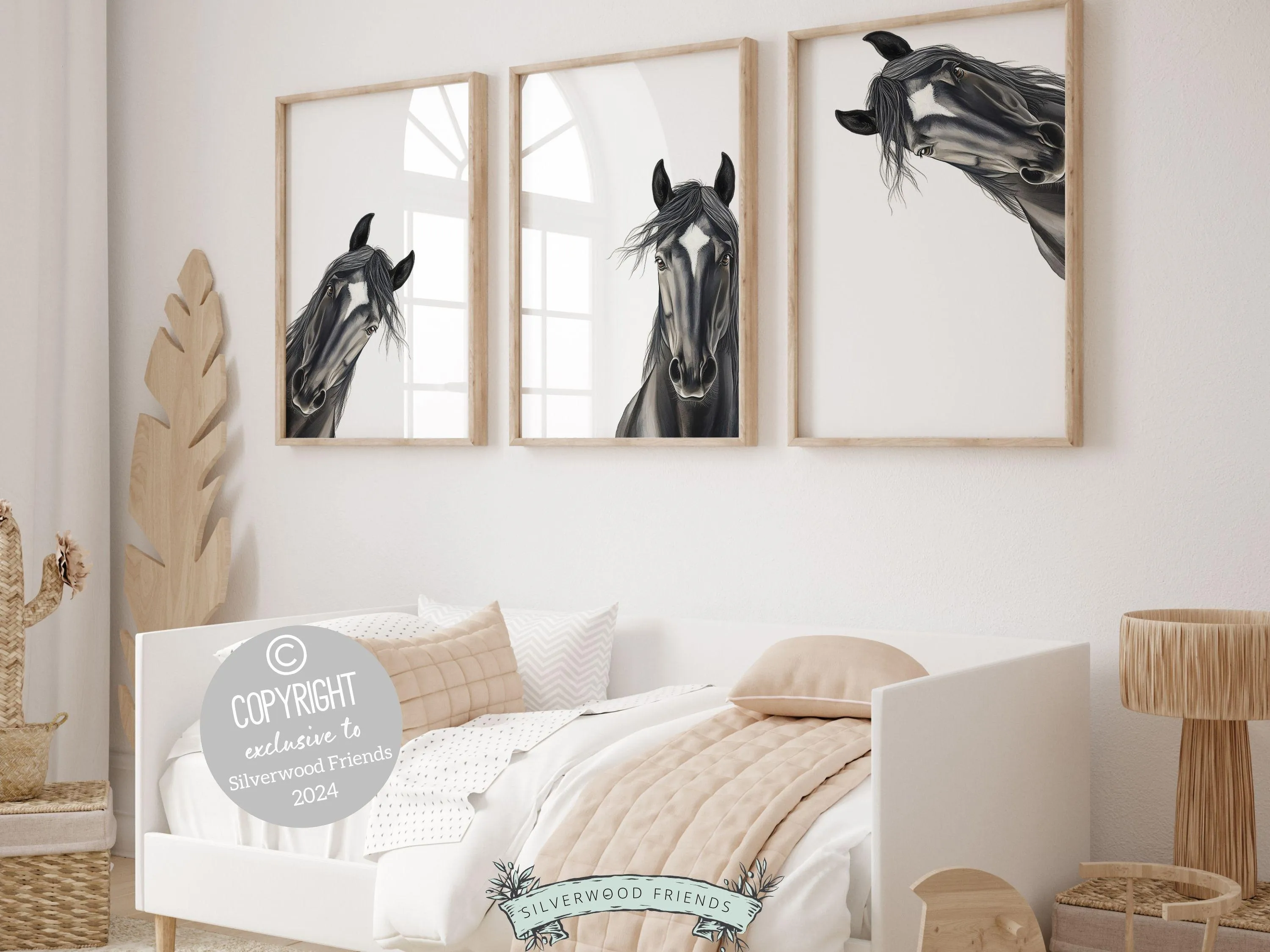 Peeking Black Horse Nursery Prints - 002