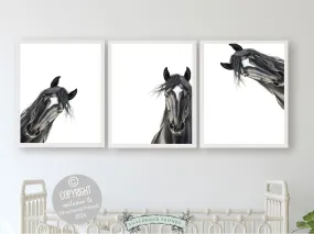 Peeking Black Horse Nursery Prints - 002