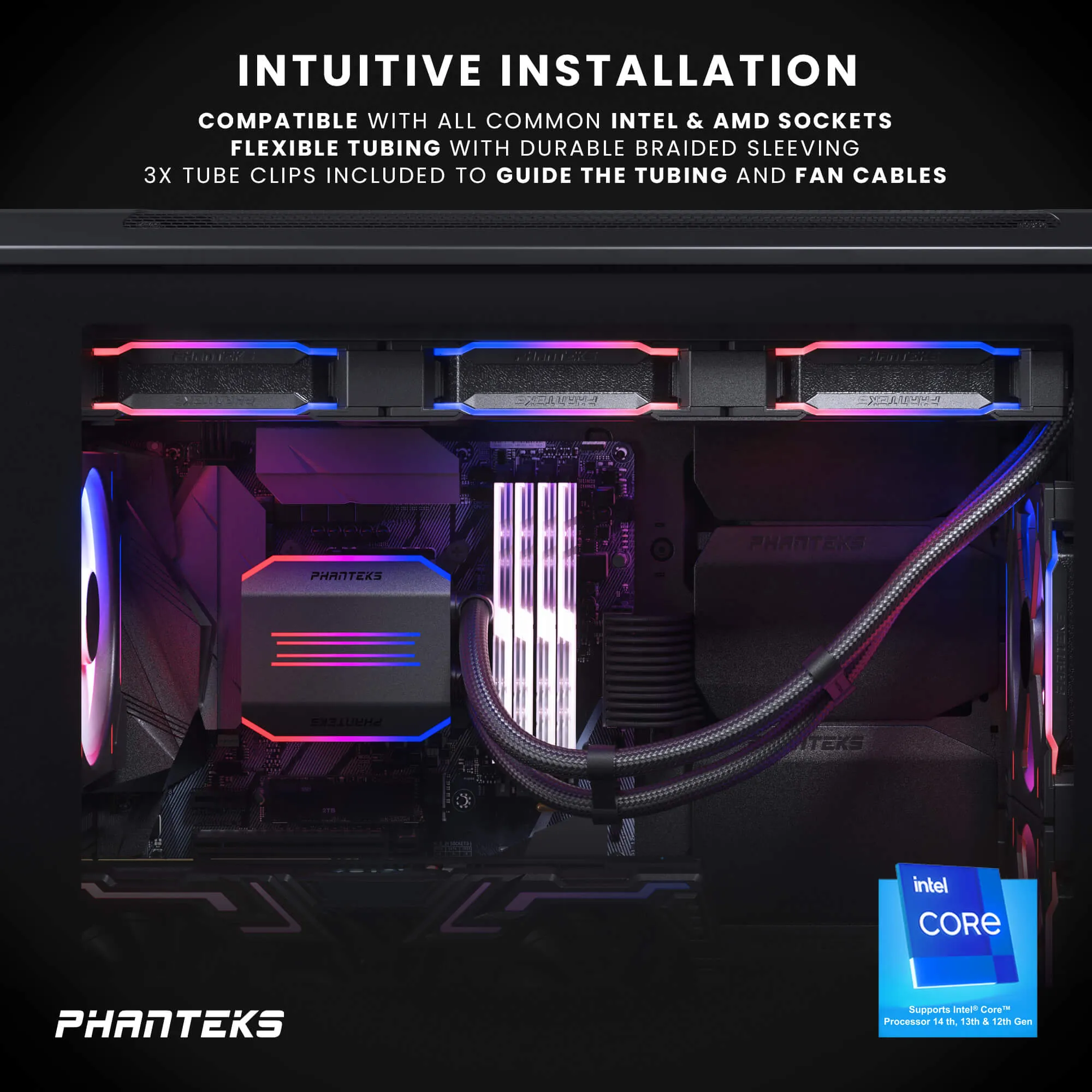 Phanteks Glacier One 420D30 Premium DRGB All in One Liquid CPU Cooler Black, 3x D30 140mm PWM D-RGB Fans, Support Intel Core 14th Gen