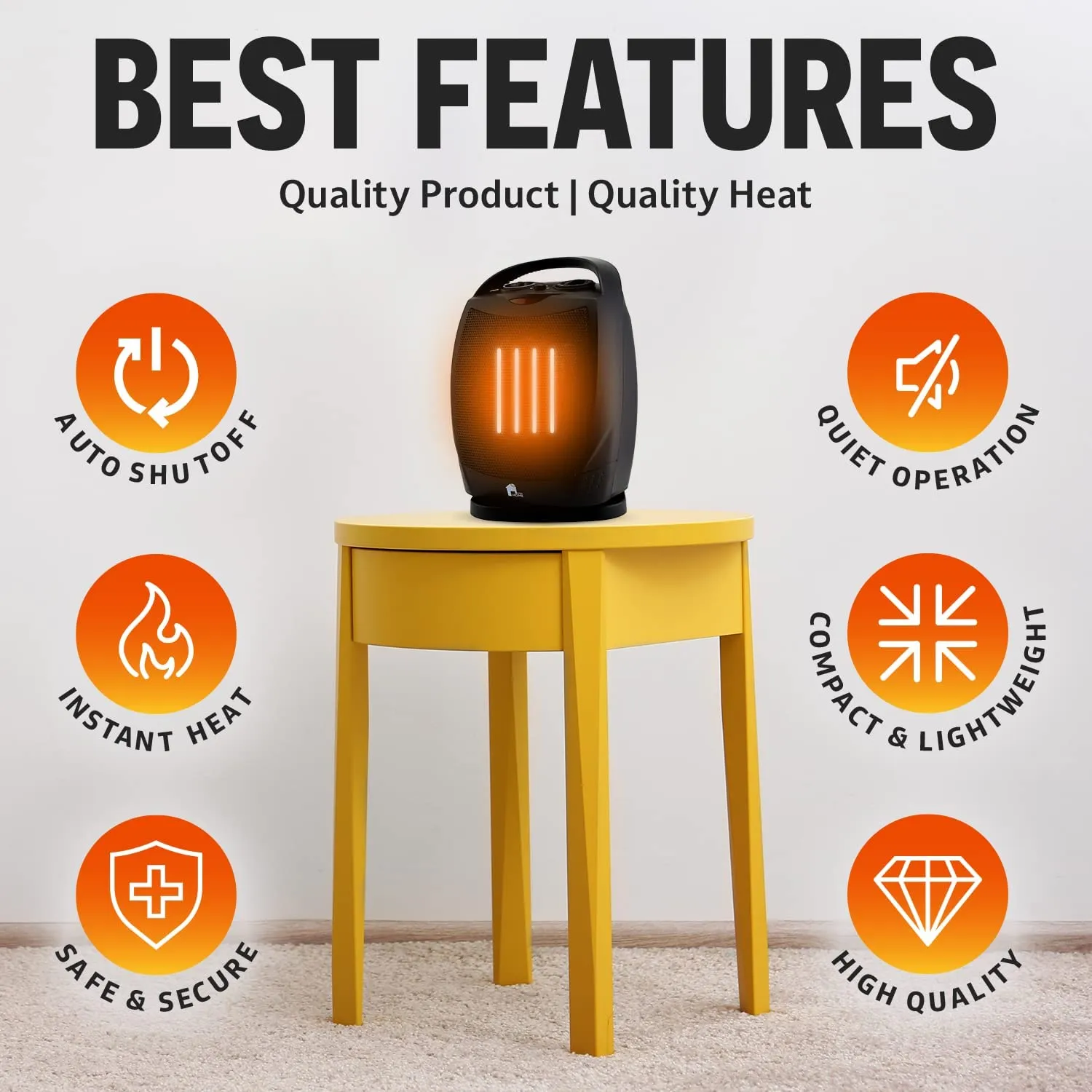 Portable Electric Space Heater with Oscillation - 1500W/750W