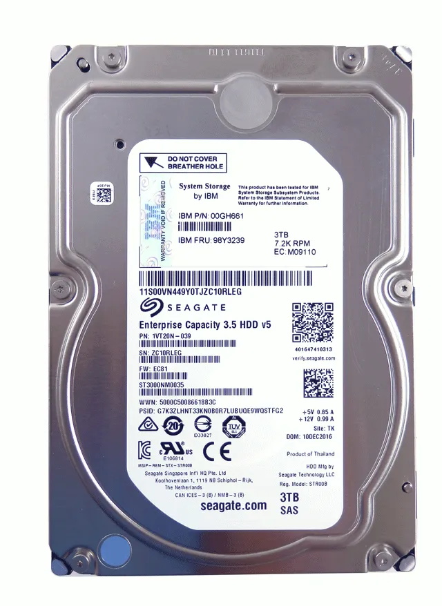 Seagate 3TB SAS 12GB/s 7.2K 3.5 Hard Drive ST3000NM0035 IBM 98Y3239