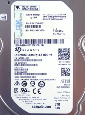 Seagate 3TB SAS 12GB/s 7.2K 3.5 Hard Drive ST3000NM0035 IBM 98Y3239