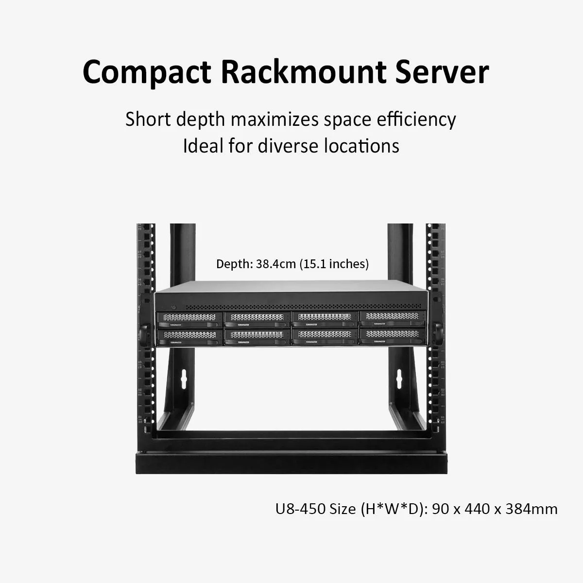 TERRAMASTER U8-450 8-bay Short Depth Rackmount NAS – Intel Quad-core CPU, 8GB DDR4, Dual SFP  10GbE Ports , Dual 2.5GbE Ports (Diskless)