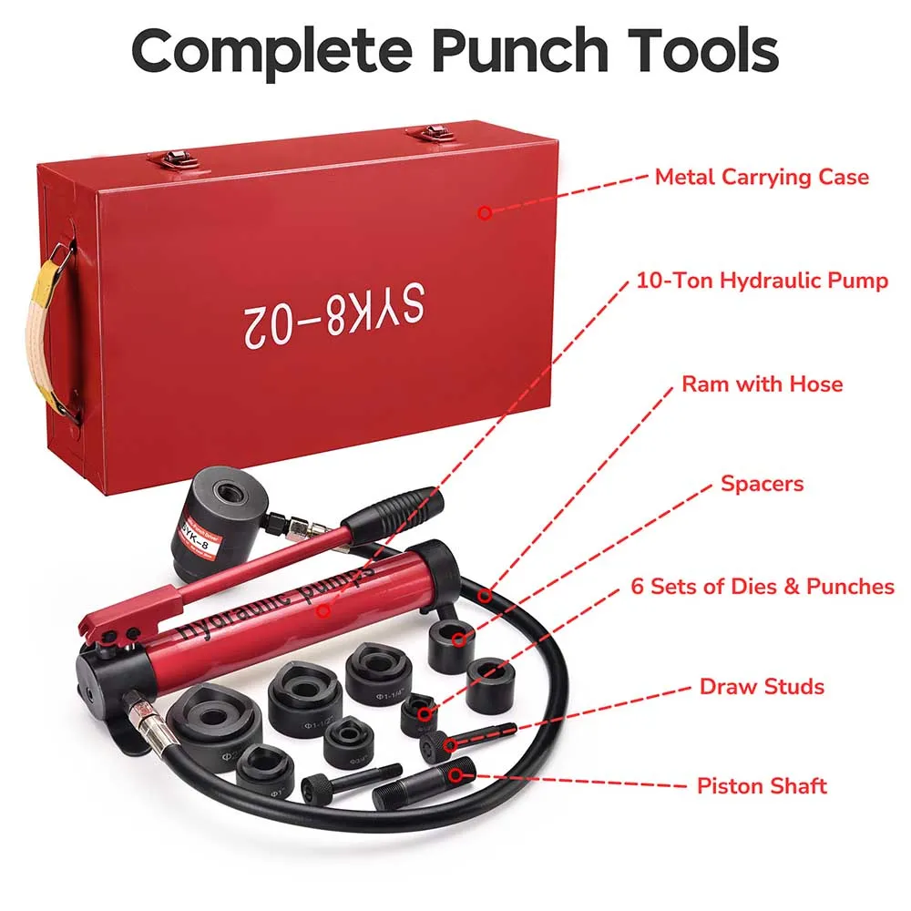 TheLAShop 10 ton Hydraulic Metal Hole Punch Press Driver Kit Tool Set