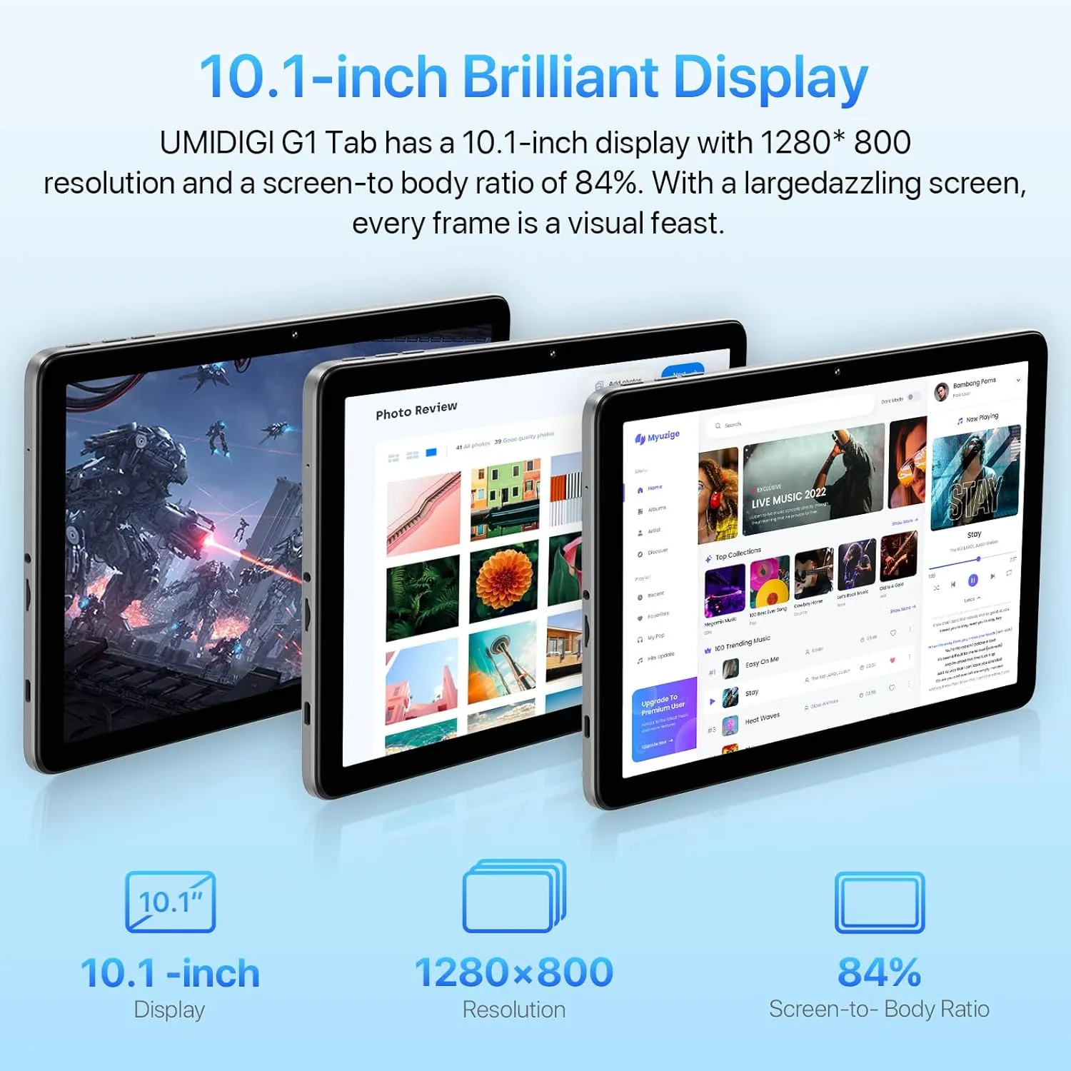 UMIDIGI G1 Tab Android 13 Tablet 2023, 8(4 4) GB 64GB 1TB Expandable, Wi-Fi 6, 10.1 inch Tablet with Quad-Core Processor up to 2.0 GHz, 6000mAh, Dual Camera, BT, 1280 * 800 FHD IPS Touch Screen