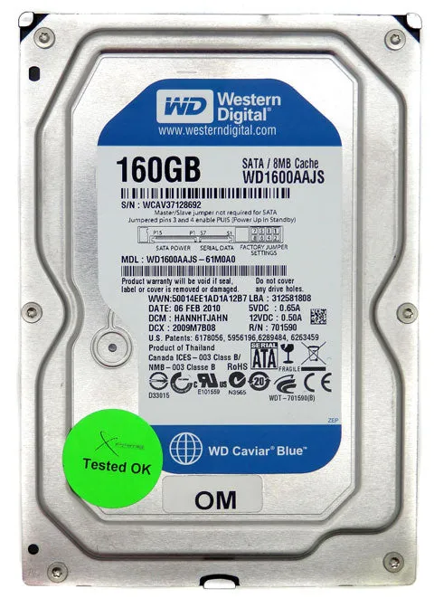 Western Digital 160GB 7200RPM SATA Desktop Hard Drive WD1600AAJS-61M0A0